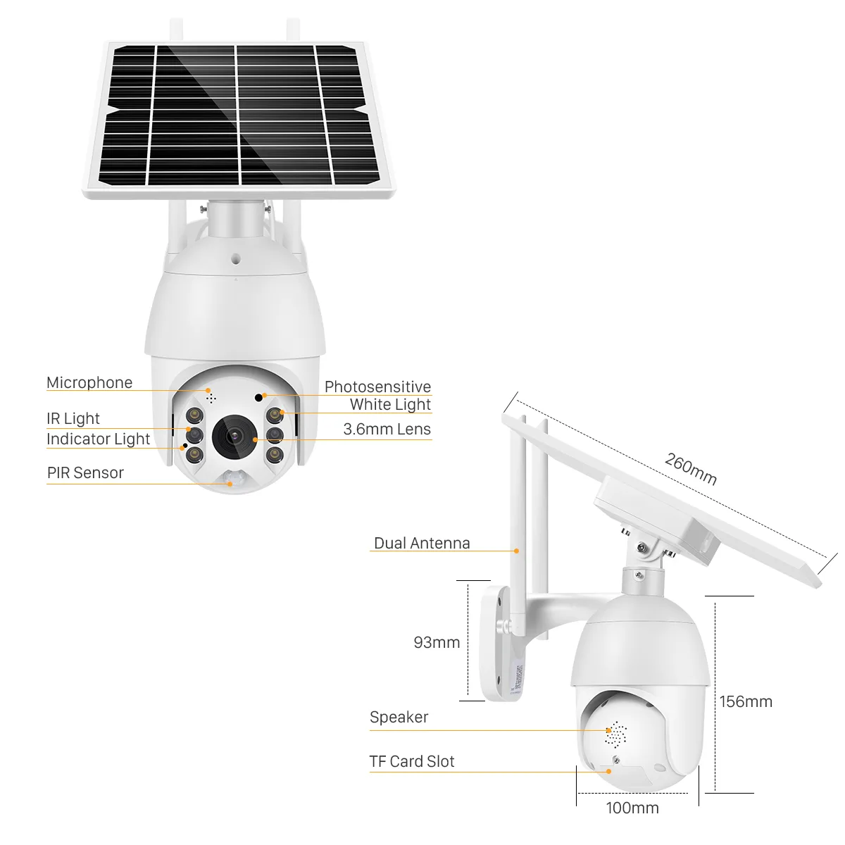 Wi -Fi 1080p Солнечная IP -камера. Обзор безопасности PTZ Dome P2P Outdoor 4x AI PIR Облачный монитор Облачная камера Detect Monitor