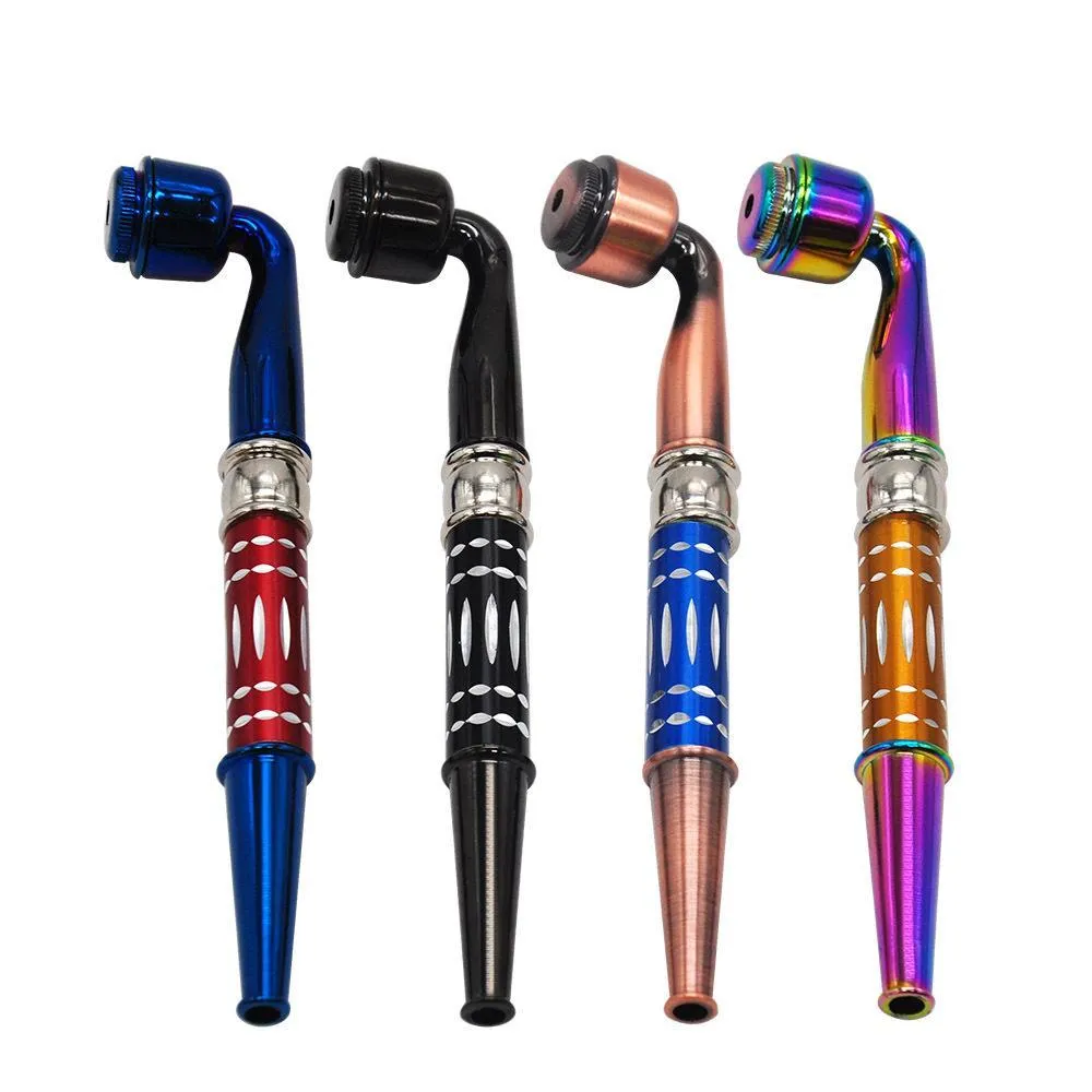 new colorful stripe portable and washable metal pipe with cap tobacco smoking tool in wholesale price hookahs to