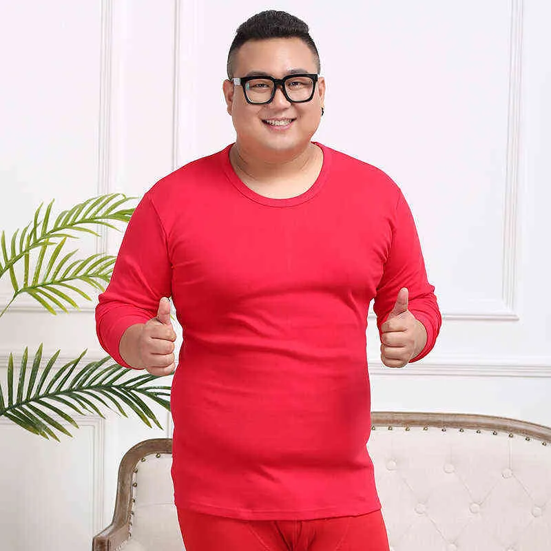 Grande taille sous-vêtement thermique hommes O cou coton sous-vêtement thermique pantalon long costume chaud t-shirt respirant résister froid hiver 211108