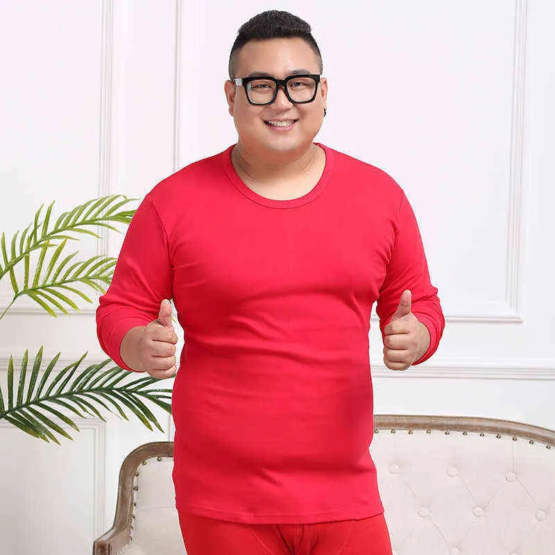 Large Size Thermal Underwear Men O Neck Cotton Thermal Underwear Long Trousers Suit Warm Tshirt Breathable Resist Cold Winter 211108