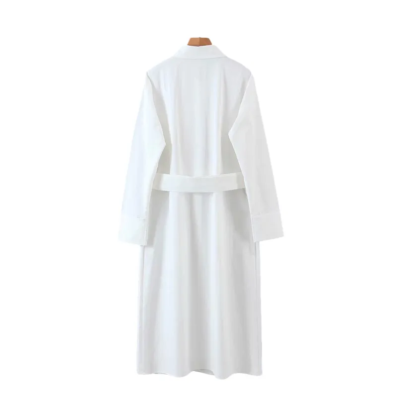 Casual Woman White Cotton Soft Shirt Dress Spring-Autumn Ladies Elegant Basic Sashes es Female Chic Pocket 210515