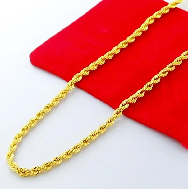 24k Gold Color Filled 3 4 5 6mm Rope Necklace Chain For Men&Women Bracelet Golden Jewelry Accessories Chokers218A