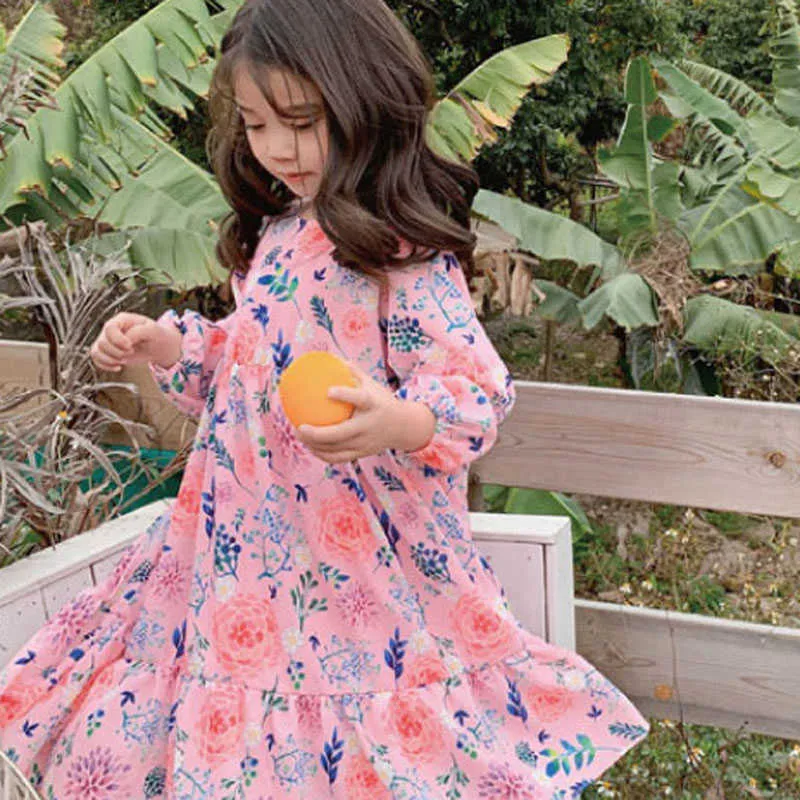Vår sommar tjejer klänning pastoral semester stil blommig färsk söt prinsessa baby barn kläder barnkläder 210625