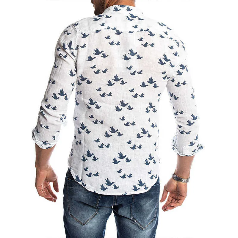 Hommes Mode Casual Chemises imprimées Société Hawaiian Slim Fit Button Down Coréen Coup Collier à manches longues Mâle Beach Beach 210721