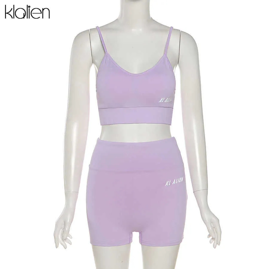 Klalien Sexy Casual Camisole i Krótki 2-częściowy zestaw Kobiety Streewear Strój Fitness Outfit Sportswear Summer Beach Cotton Dress Women 210721