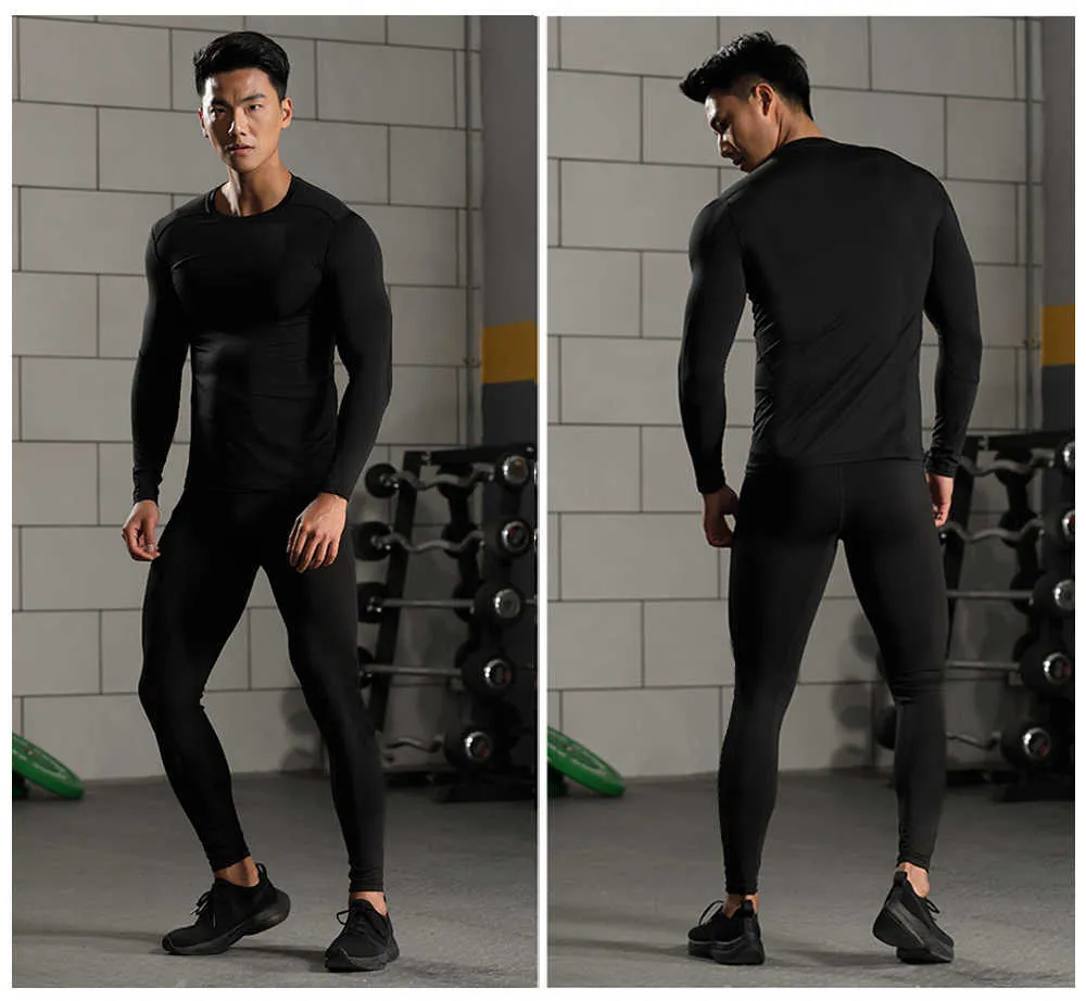 Vêtements de sport pour hommes Costumes de compression Ensemble de vêtements d'entraînement Formation Jogging Sports Sous-vêtements thermiques Courir Entraînement Gym Collants 211006