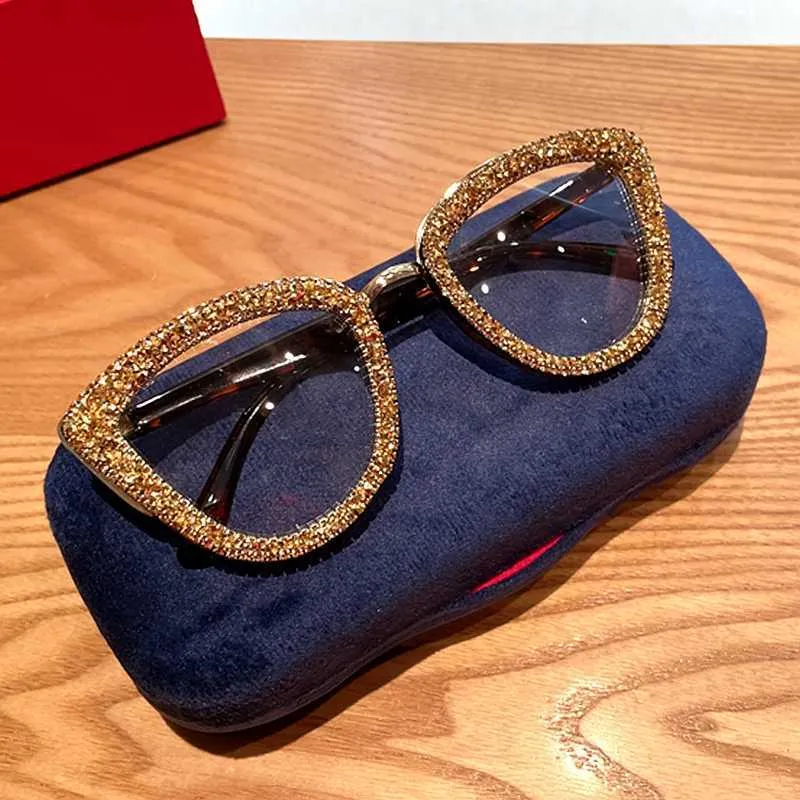 Lunettes de Prescription personnalisées pour femmes, monture à lumière bleue, œil de chat, strass, monture vintage, 2021, Y08313894780