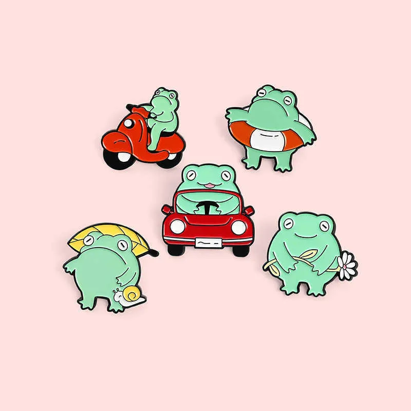 Dessin animé mignon grenouille créative série Animal broche mini voiture natation cercle forme cuisson peinture métal