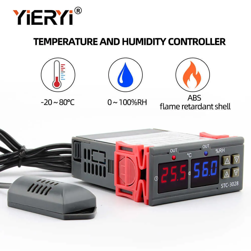 Yieryi Thermostat numérique Contrôle de la température et de l'humidité STC-3028 Thermomètre Hygromètre Contrôleur AC 110V 220V DC 12V 24V 10A 210719