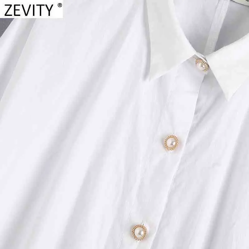 Women Fashion Diamond Buttons Decoration White Poplin Smock Blouse Office Ladies Loose Shirts Chic Blusas Tops LS7408 210420