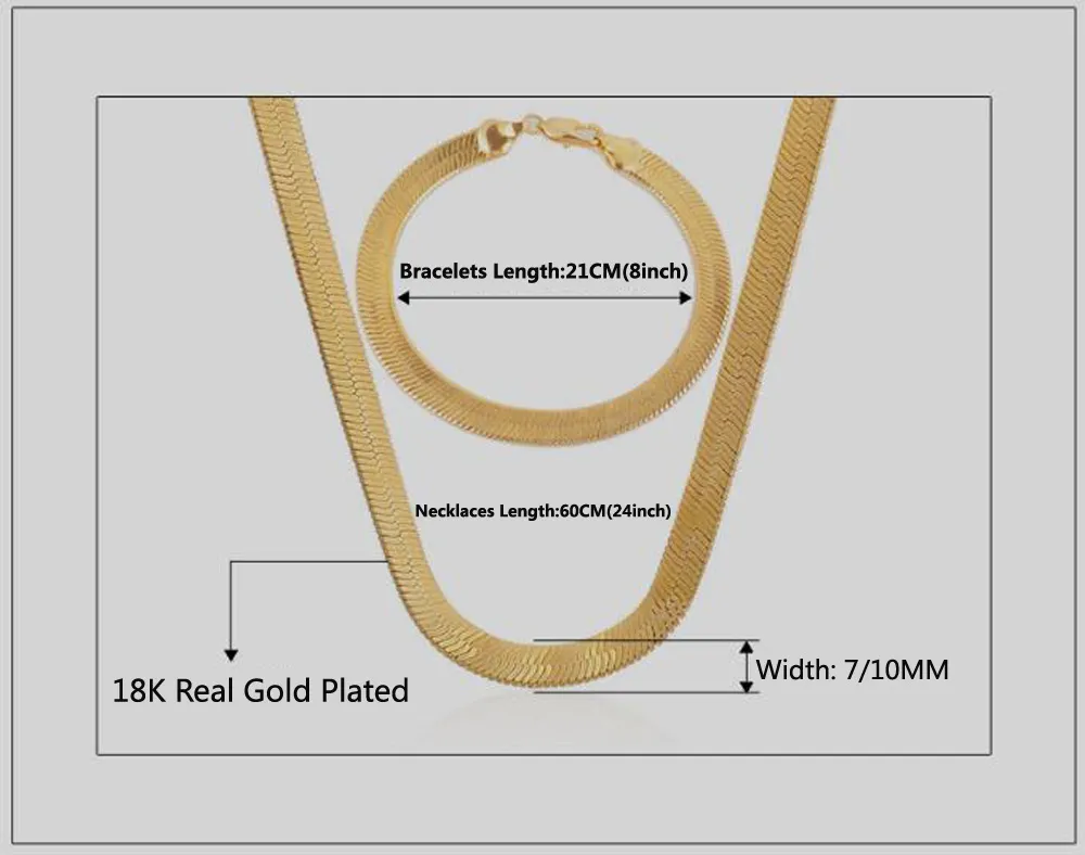 Мужчины Женщины Хип-Хоп Панк 18 К Настоящее Позолоченное 7 10 ММ Модные Толстые Змеиные Цепи Браслеты Ожерелья Наборы Ювелирных Изделий242Z