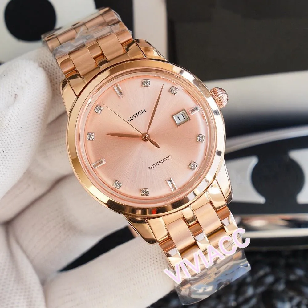 Nueva marca clásica de acero inoxidable, reloj de pulsera con calendario de diamantes de hielo y cristal, relojes mecánicos deportivos automáticos para hombres de negocios