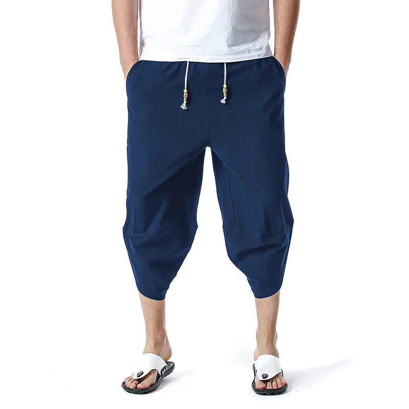 Solid Harem Pants Uomo Cotone Casual Mens Pantaloni Traspirante Accogliente Baggy Cross-Pantaloni Harajuku Oversize Streetwear 210524