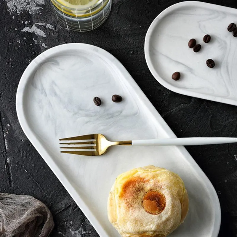 Diskplattor marmor oval middag tallrik hushåll keramik bordsartiklar frukostbricka serverar för ostbröd kök tillbehör266q