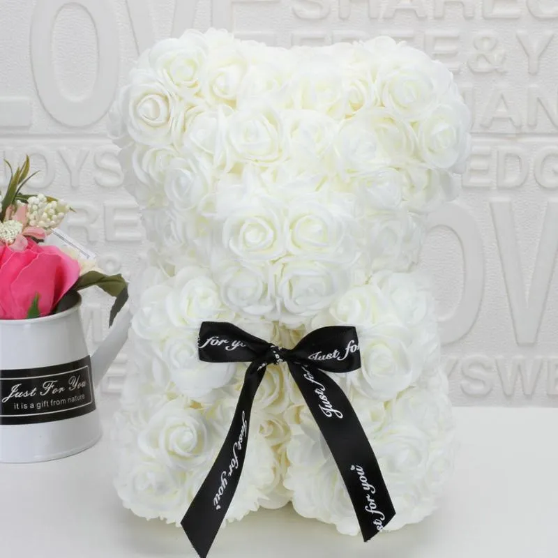 Couronnes de fleurs décoratives goutte ours en peluche fleur de Rose 25 cm mousse de savon artificielle de Roses cadeaux d'année pour les femmes cadeau de Saint Valentin W307v