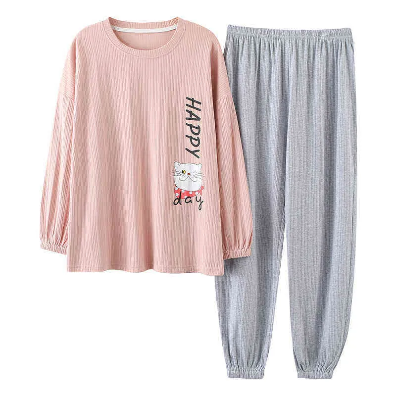 Duży rozmiar M-5XL Kobiety Piżamy Zestawy Soft Nightwear Jesień Zima Z Długim Rękawem Piżamy Cartoon Print Sleepwear Kobiet Pijamas Muje 211211