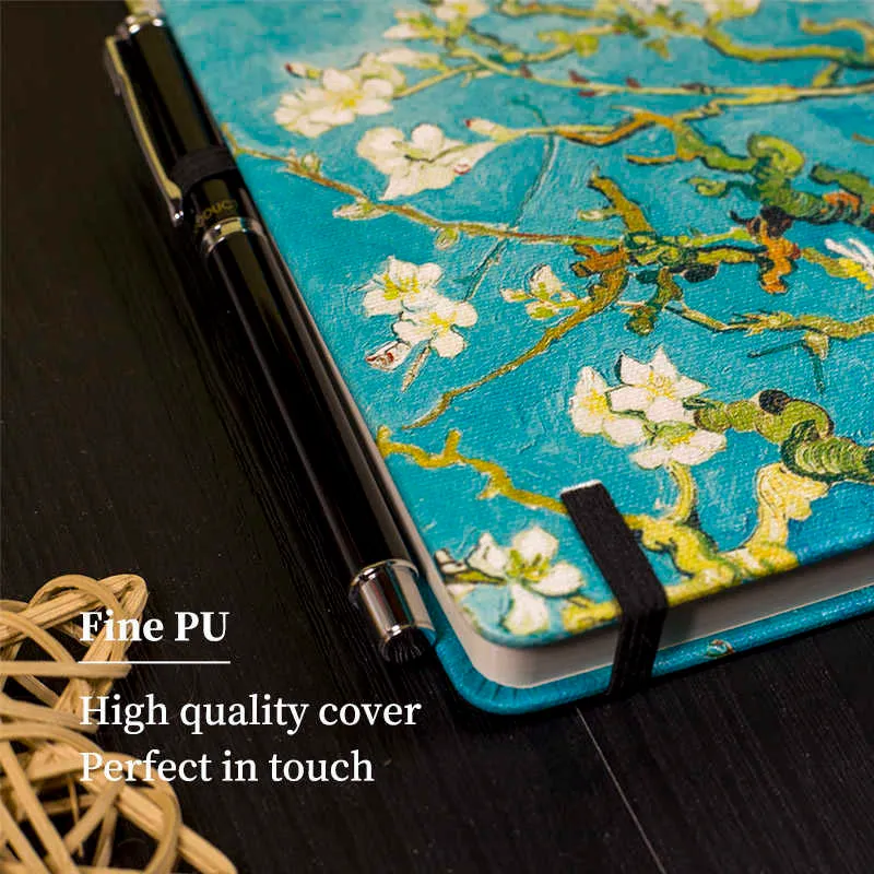 A5 Van Gogh Notebook Bullet Dotted Journal Hardcover Bandage Vincent Starry Night Travel Sketchbook Ruled Lined Diary 210611