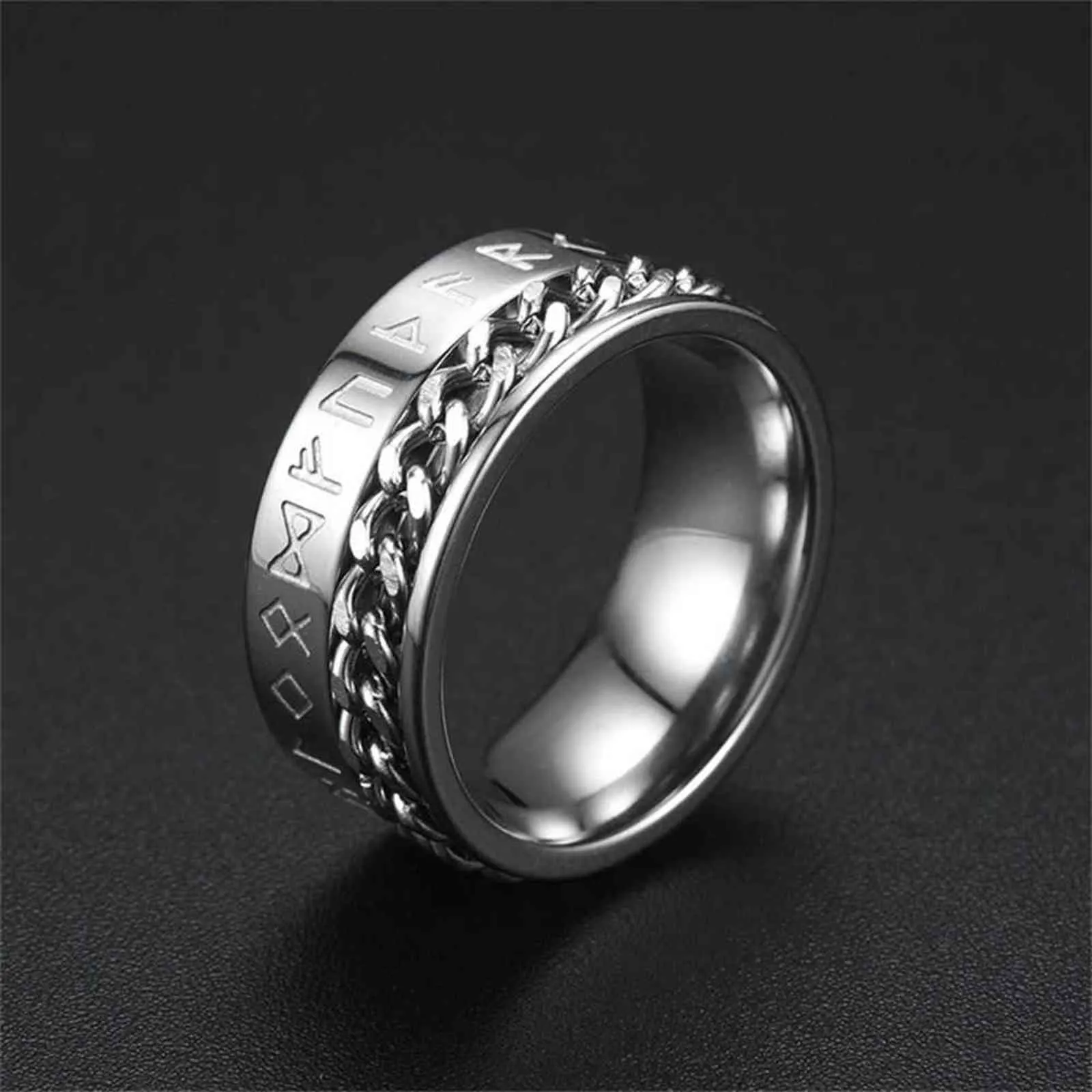 Accessories Fashion Chain Punk Anti Stress Gothic Anxiety Rings Viking Titanium Steel Ring Relieve Pressure Rotatable G1125