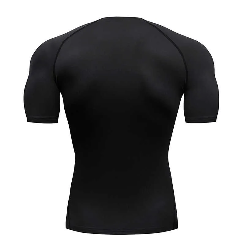 Mäns Tops T-shirts Fitness Shirt Kortärmad Fast Färg T-shirt Tights Andas Bodybuilding Kläder Muskelskjorta 210629