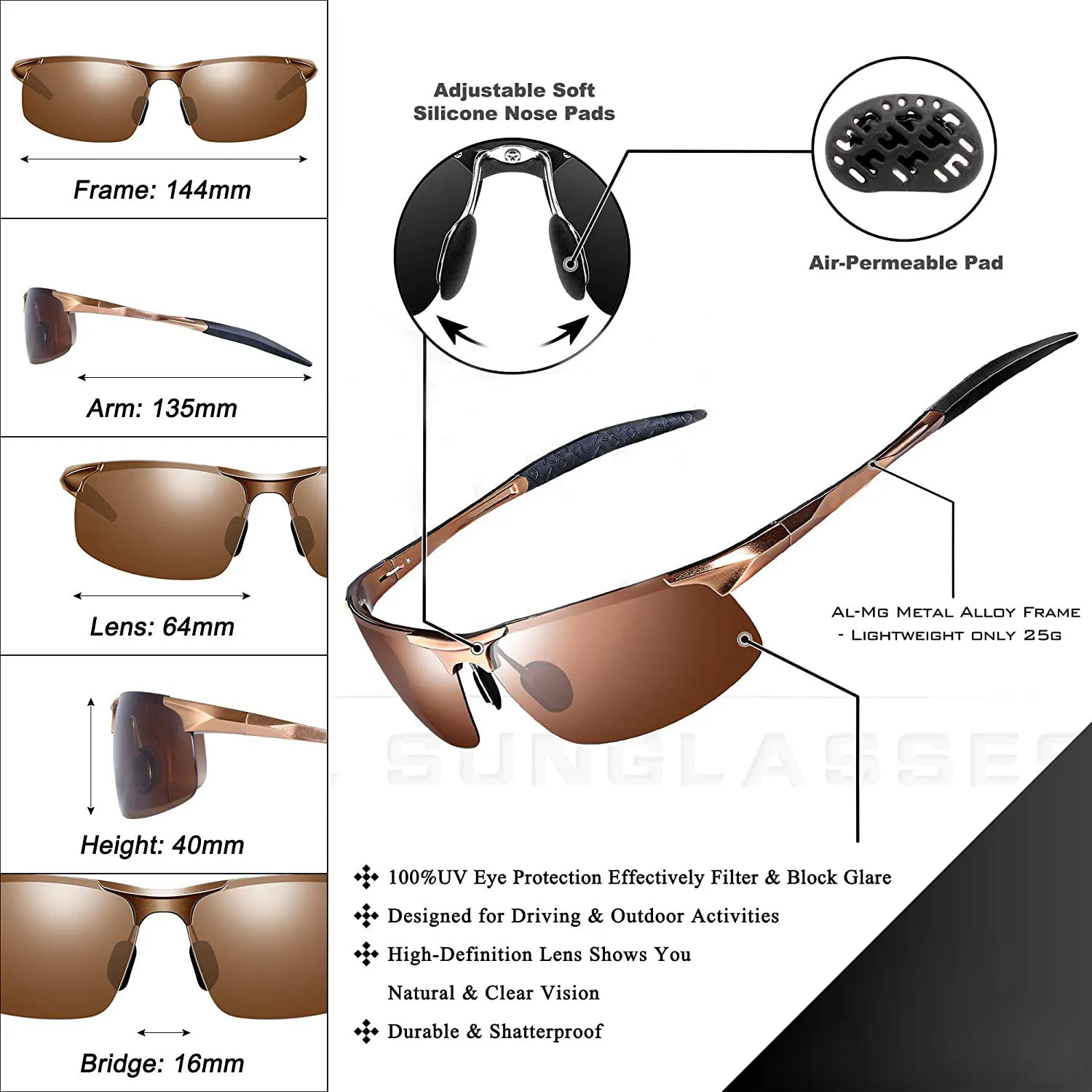 Aoron Aluminium Sonnenbrille Polarisierte Brille Outdoor HD Gläser Sport Sonnenbrille Zubehör Für Men320g