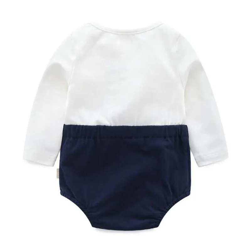 Spring Autumn Baby Boy Girl Rompers Kids Pure Color Gentleman born Clothes 210429