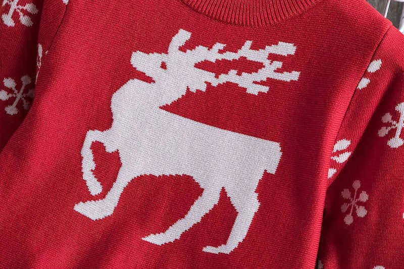 Girls Christmas Sweater Dress Winter Long Sleeve Knitted Warm Deer Snowflake Printed Kids Children Year Party Costume 211231