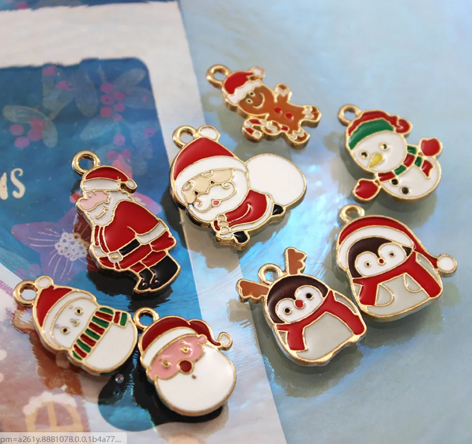 Abalorios esmaltados de la serie navideña, colgantes de pingüinos de Papá Noel para decoración, pulsera, collar, pendientes, llavero, accesorios