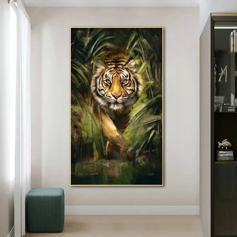 거실 캔버스를위한 정글 포스터 벽 아트에서 호랑이 캔버스 벽 그림 현대 가정 장식 동물 그림 Cat upross