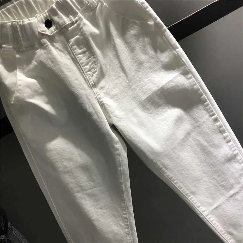Pantalon à taille haute Corée Vintage Vintage Streetwear Plus Taille Blanc Harem Capri été Q0801