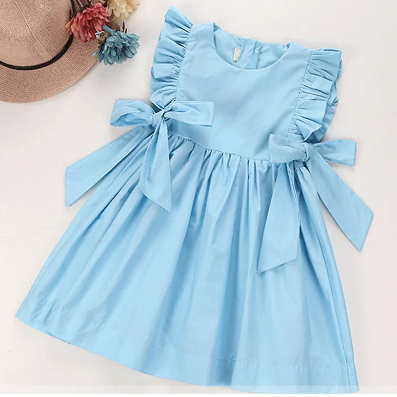 Märke Girls Kläder Baby Summer Dress Ruffle SleeveLe Princess Frocks Big-Bow Fashion Kids Girl 3-7 210515