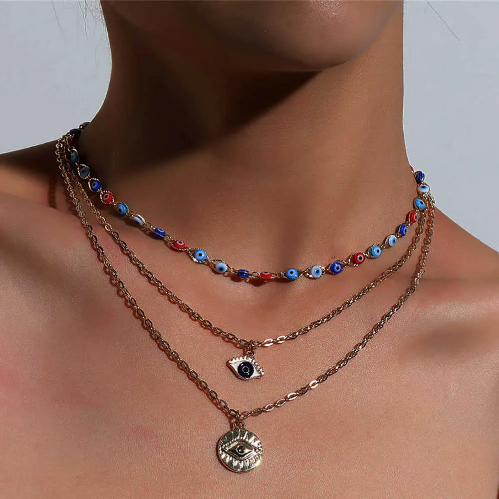 Mode Türkische Böse Augen Multilayer Halsketten für Frauen Böhmischen Vintage Teufel Anhänger Choker Perlen Partei Schmuck Neue