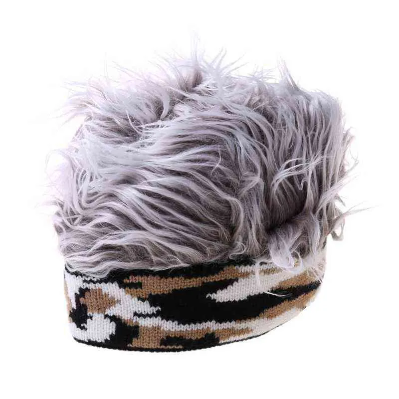Hommes Femmes Perruque Courte Brimless Bonnet Chapeau Faux Cheveux Drôle Camouflage Tricoté Propriétaire Sailor Cap Stretchy Cosplay Props Y21111