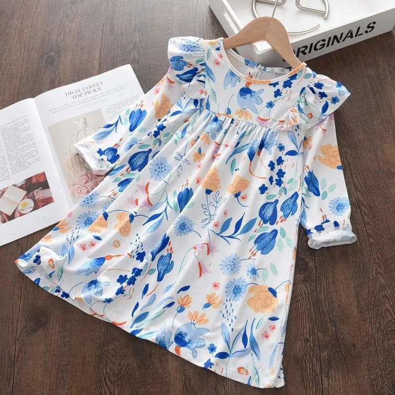 Ours chef printemps dessin animé papillon robe enfant en bas âge bébé fille princesse robes mignonnes style coréen enfants enfants fête Cotumes 3-7Y 210708