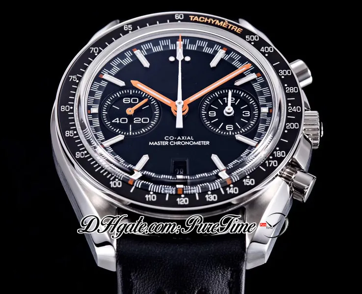 OMF A9900 Automatisk kronograf MENS Titta på Moonwatch Black Dial Orange Hand 329 32 44 51 01 001 läderband Super Edition Watche327k