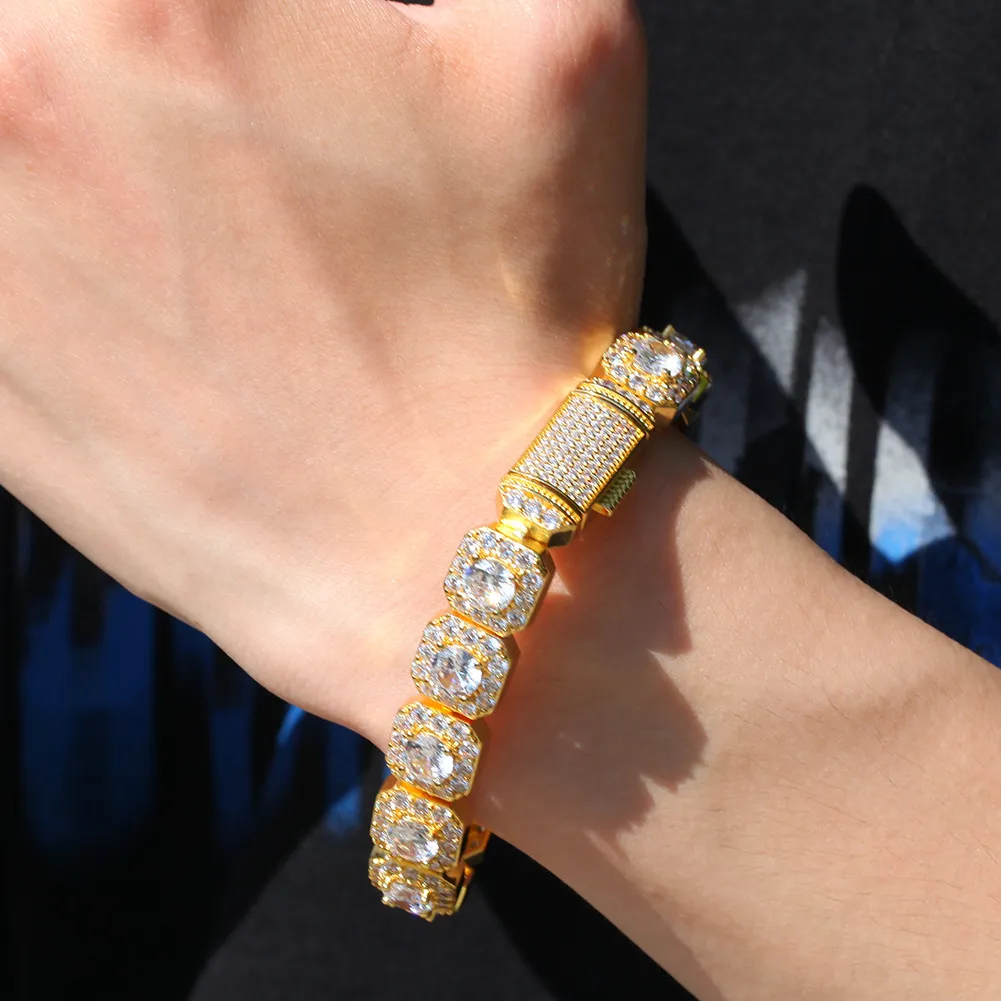 13 mm fyrkantig isad ut dianond tennisarmbandkedja kubik zirkoniumdesigner diamant 14k guld armband mens smycken2307