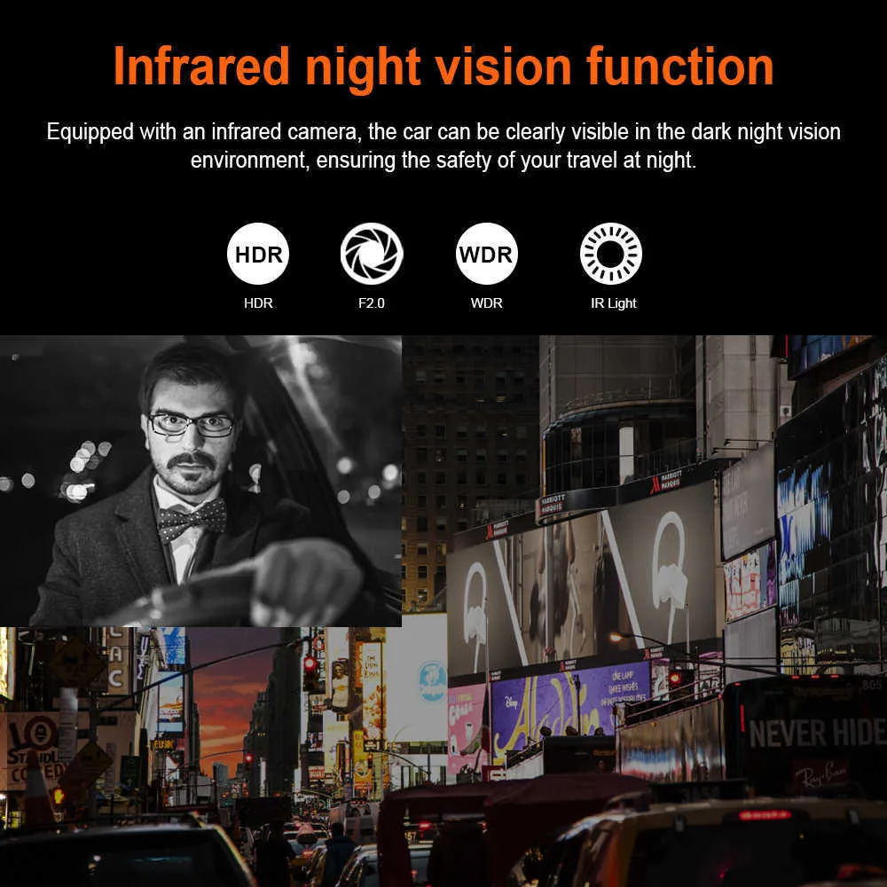Universal HD 750P 2 miljoner pixlar Bil DVR Auto IPS skärmdisplay Smart Mobile Monitor Recorder Night Vision Infrared Dashcam