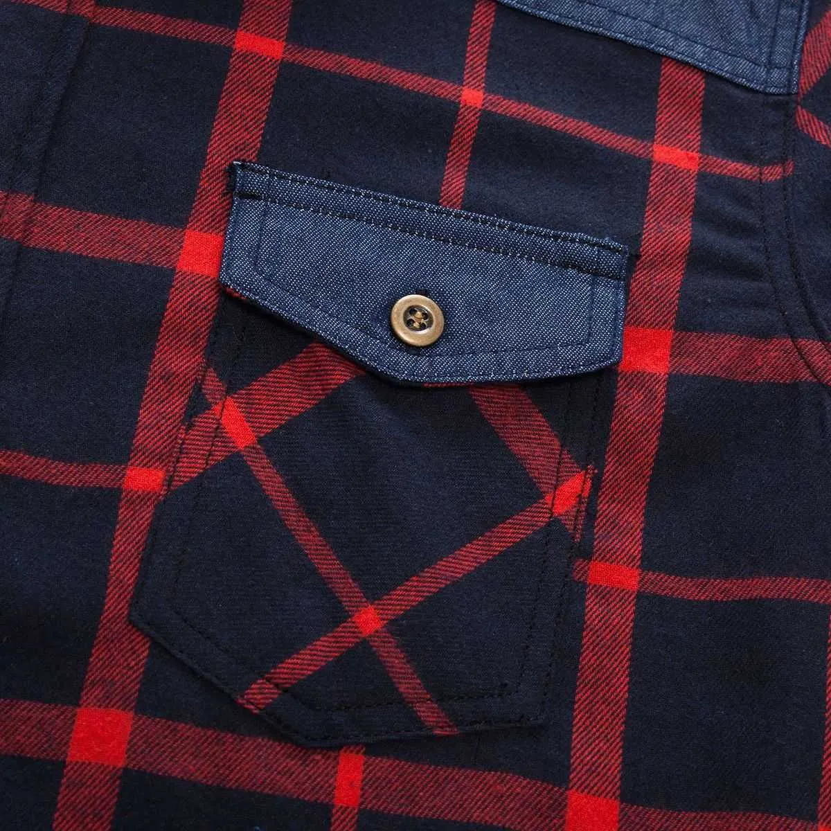 Fredd Marshall Fashion Plaid Shirts Män långärmad affär Casual Denim Shirt Male Social Regular 210527