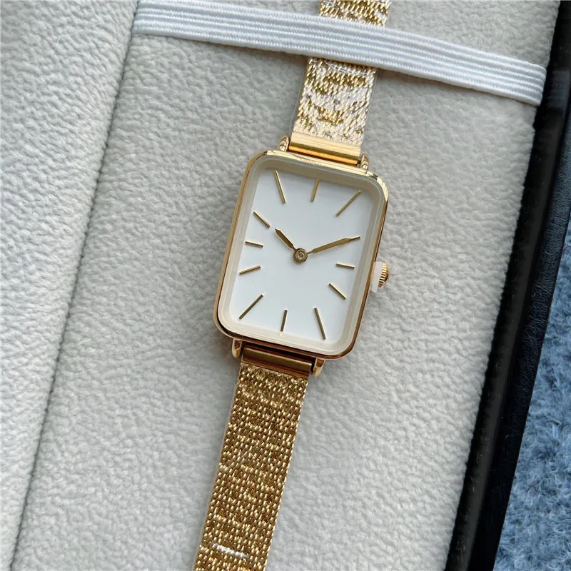 Marca relógio feminino menina retângulo estilo metal banda de aço relógios de pulso de quartzo dan03311m