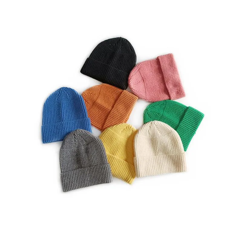 Ny höst vinter barn stickad hatt godis färgskalle keps pojkar tjejer varma beanie barn hattar 8 färger