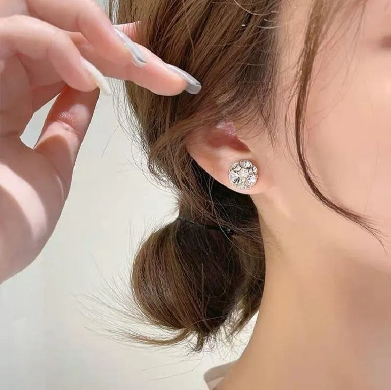 Stud 1 par ingen piercing rund boll strass magnetiska örhängen för kvinnor flickor barn hål kristall öron studs mode smycken312d