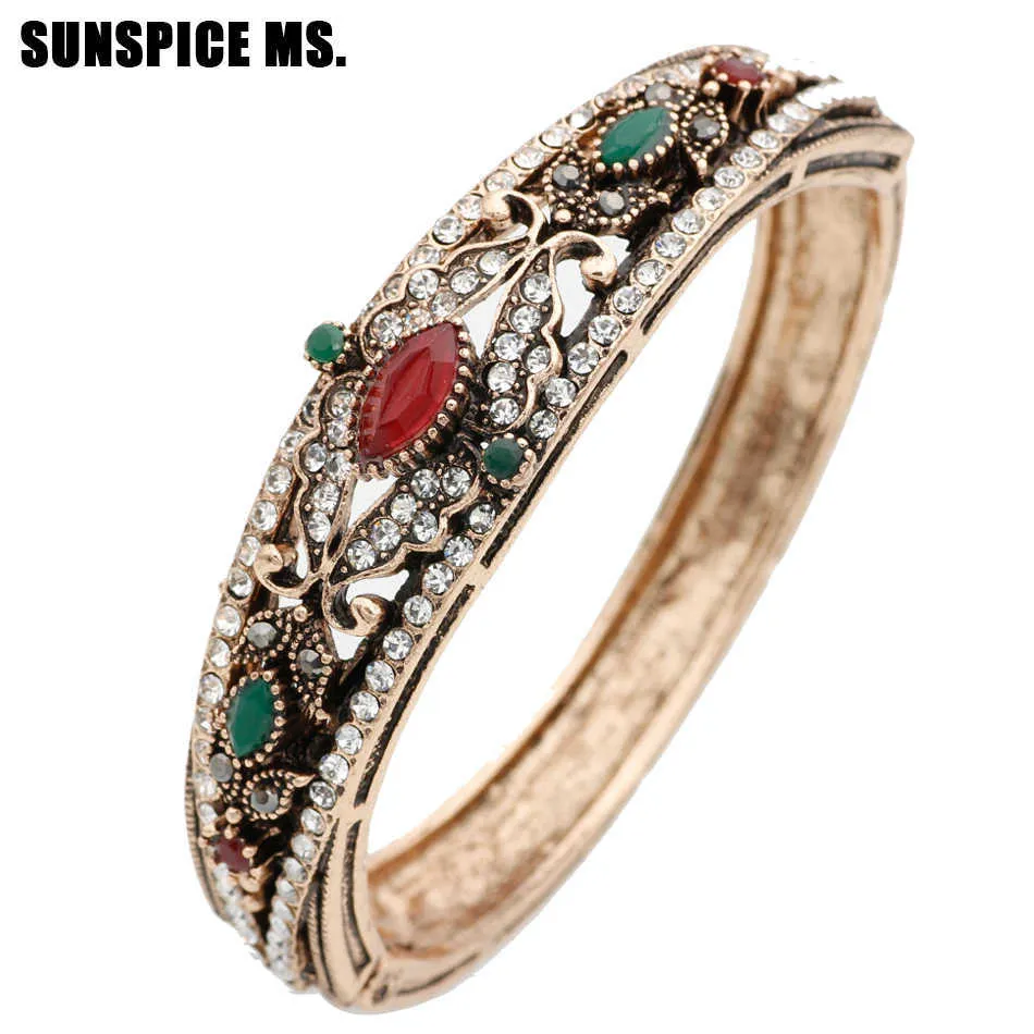 New Style Turkish Vintage Flower Bangle Cuff for Women Banquet Jewelry Antique Gold Color Resin Fine Bracelet Retro Bijoux Gift Q0719