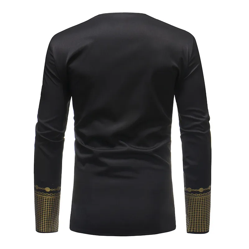 Afrika Bazin Dashiki Erkekler Üst Baskı Uzun Kollu Marka İnce T Shirt Erkekler O boyun kabuk Camisa Büyük Boy Sokak Giyim Çekme Tişört 213221