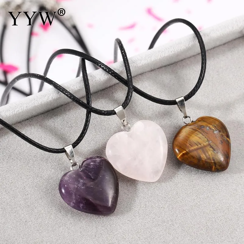 YYW Natural Stone Pendant Necklace Leather Cord Choker Necklaces Jewelry Women039s Tiger Eye Quartz Rose Stone Pendant Necklace3581992