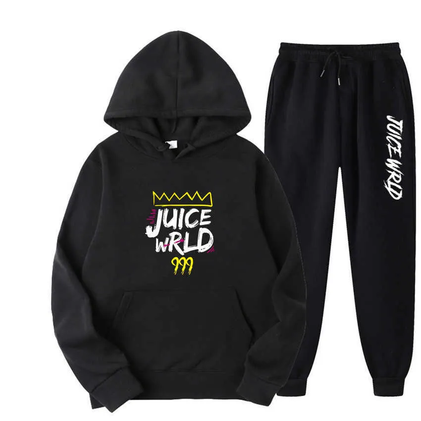 Conjunto de 2 peças agasalho masculino feminino Rapper Juice Wrld moletom terno moletom com capuz + calça de moletom Jogging Homme pulôver Sportwear X0610
