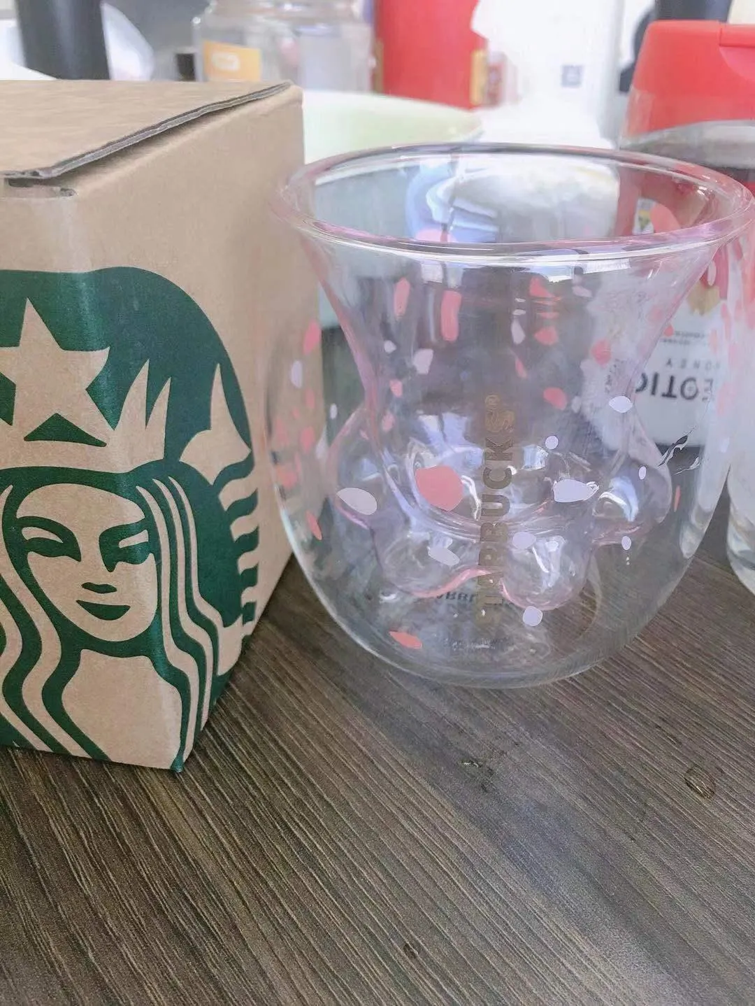 Cadeau Produit Limité Eeition Chat Pied Starbucks Tasses Tasse À Café Jouets Sakura 6oz Rose Double Paroi En Verre Cups348k