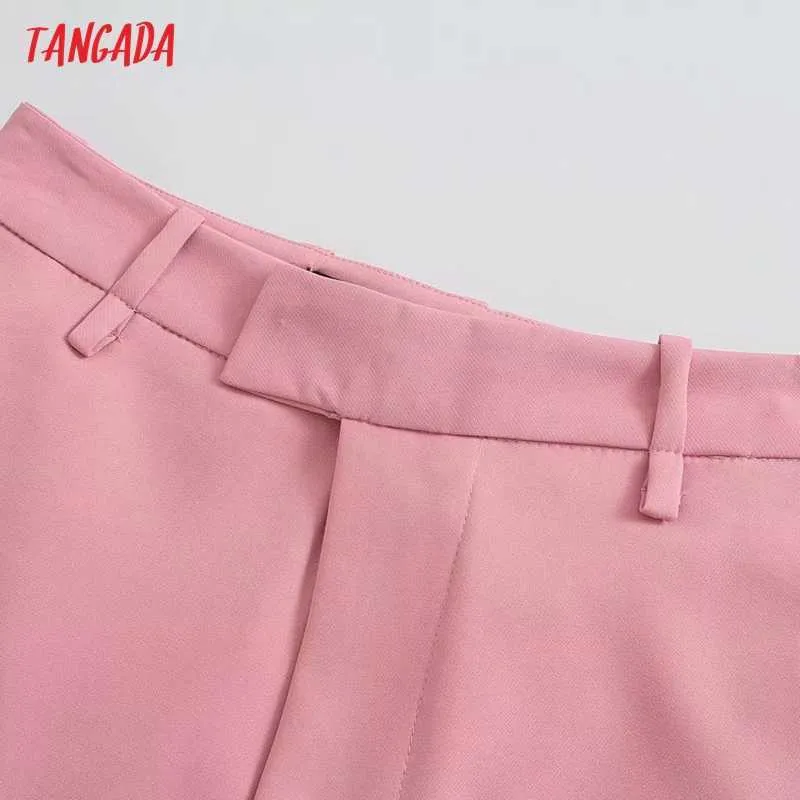 Tangada Mode Frauen Rosa Lange Anzug Hosen Hosen Taschen Knöpfe Büro Dame Hosen Pantalon 4M159 210609