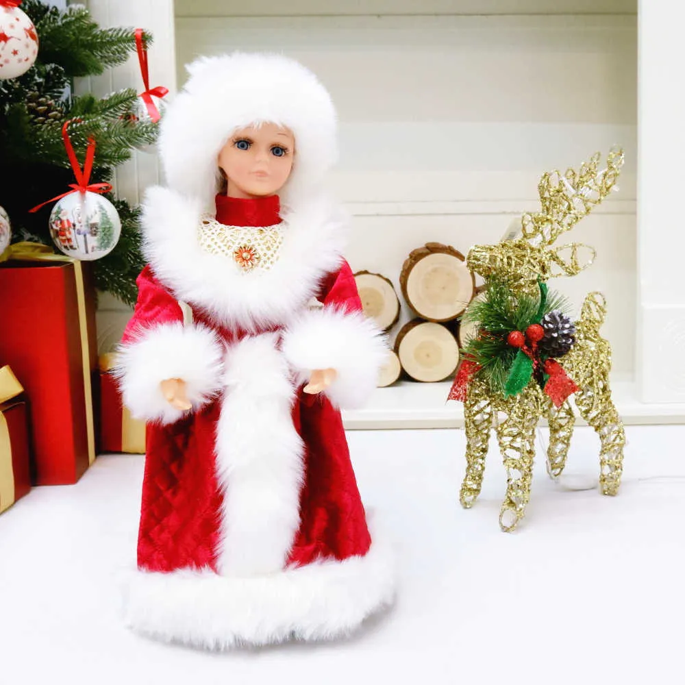 Elektryczne Santa Claus Snow Maiden Muzyczne lalki Pluszowe Zabawki Ozdoby Choinkowe Ozdoby Dekoracji Figurki Home Decor Gift Navidad 211018