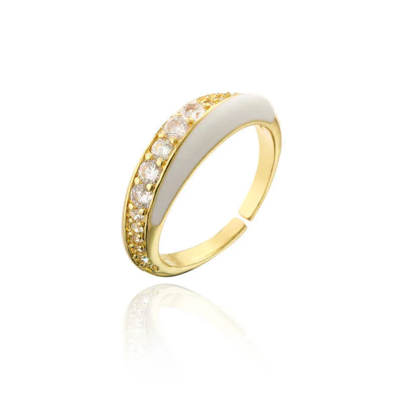 Красочная эмаль открытое кольцо медное позолоченное позолоченное четкое CZ взаимодействие вечности стог женские пальцы кольцо X0715