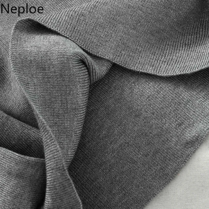 Neploe Mode Pullover für Frauen Temperament PU Schulter Riemen Gestrickte Pullover Mantel Sexy Aushöhlen Kurze Sueter Mujer 4H107 210422