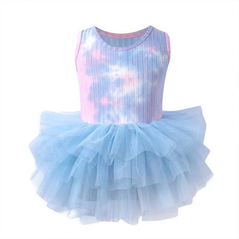 Mädchen Tutu Kleid Mode Tie Dye Mesh Ballett Leistung Kinder Strampler für 2 3 4 5 6 Jahr 2021 Neue sommer Kinder Kleidung Q0716